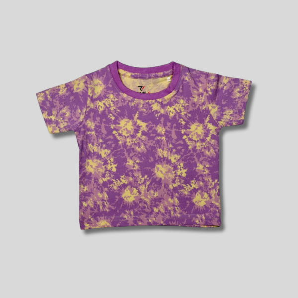 Kids' Tie-Dye Cotton T-Shirt - Vibrant Purple & Yellow Design