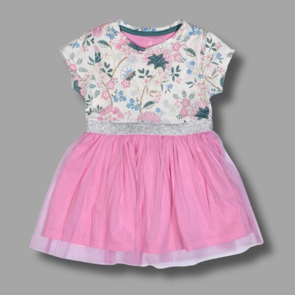 Elegant Floral & Tulle Party Dress for Girls – Pink & White