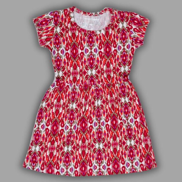 Vibrant Ikat Print Girls' Frock with Cap Sleeves