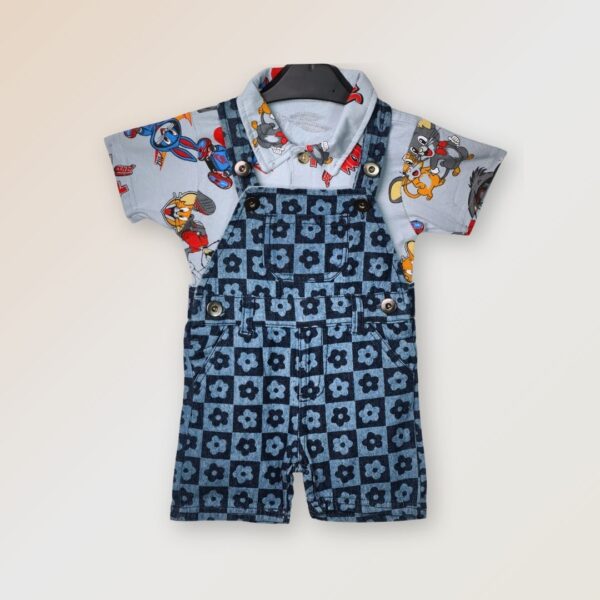 Splash Print Shirt & Classic Denim Dungaree Set for Kids