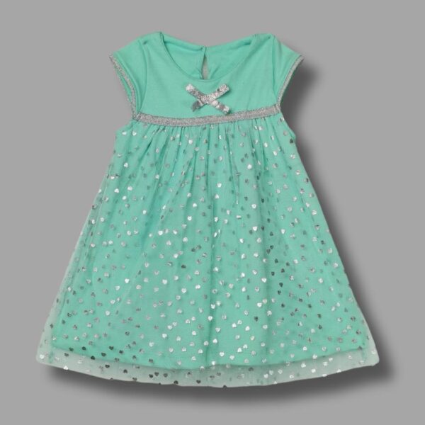 Sparkling Green Tulle Dress with Silver Accents