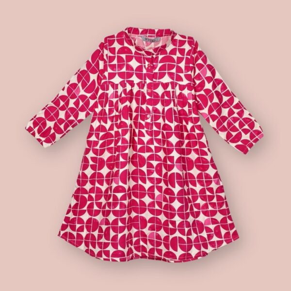 Pink & White Geometric Long-Sleeve Dress