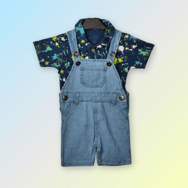 Splash Print Shirt & Classic Denim Dungaree Set for Kids