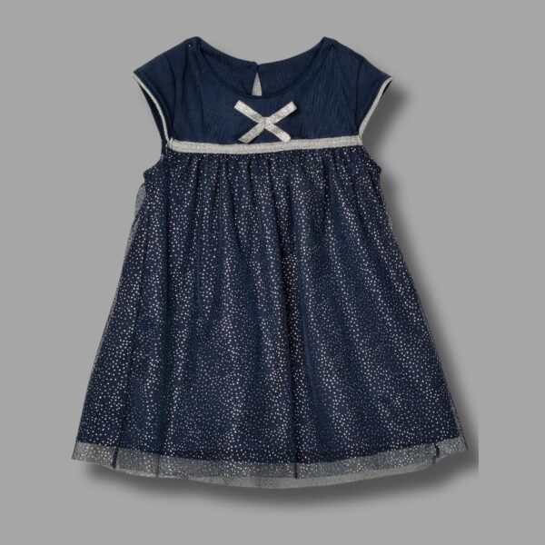 Navy Blue Glitter Mesh Party Frock for Girls