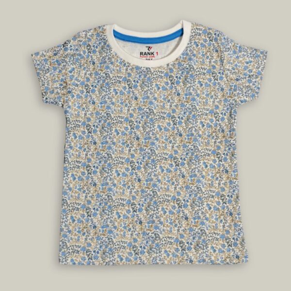 Rank1 Girls' Floral Harmony T-Shirt – Elegant & Comfortable Cotton Tee