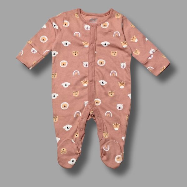 Safari Friends Full-Sleeve Footed Romper – Earthy Brown