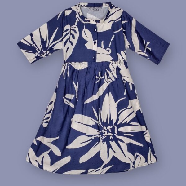 Navy Blue & White Floral Midi Dress