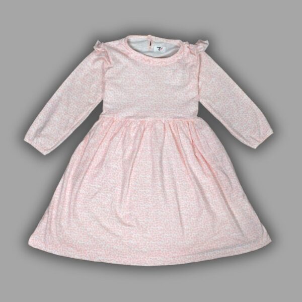 Girls' Soft Pink Floral Ruffle Long-Sleeve Dress