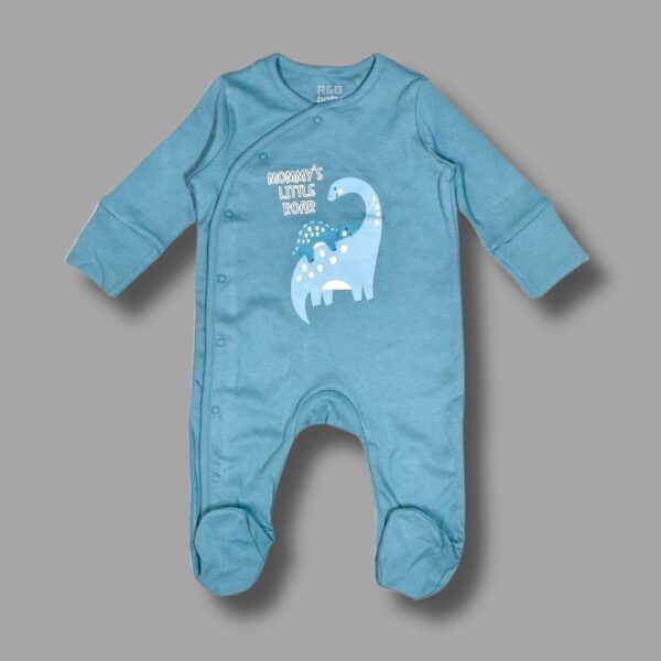 Baby Boy's Full-Sleeve Footed Romper – "Mommy’s Little Roar" Dinosaur Print