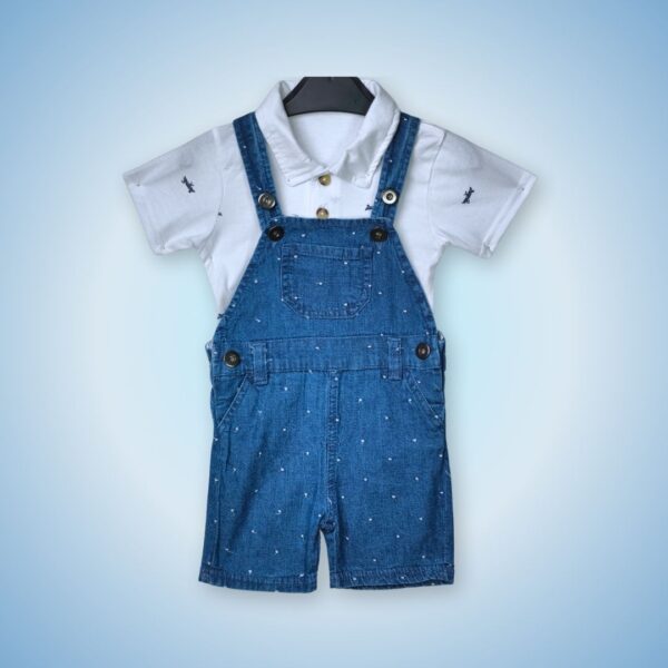Classic White Polo Shirt & Denim Dungaree Set for Kids