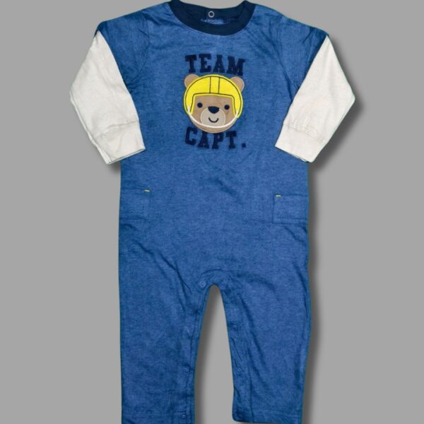 Blue "Team Captain" Baby Jumpsuit – Cozy & Sporty