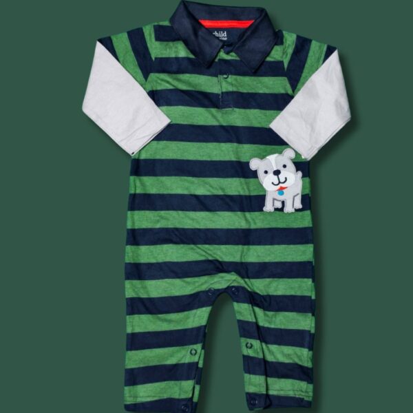 Green & Navy Striped Baby Polo Jumpsuit – Adorable & Comfy