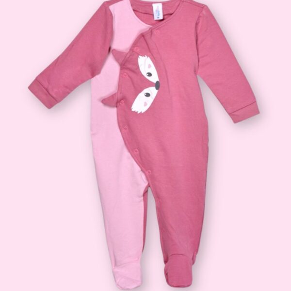 Cute Pink Raccoon-Themed Baby Sleepsuit – Soft Cotton Romper