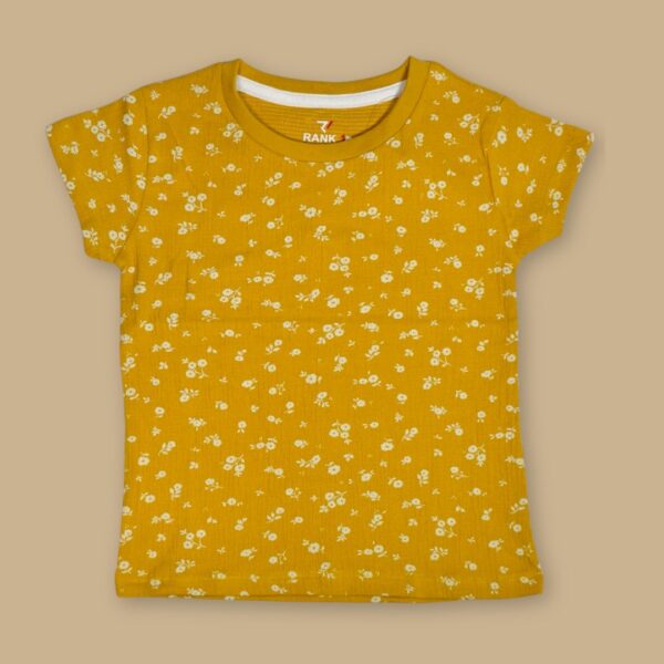 Rank1 Girls' Mustard Yellow Floral Cotton T-Shirt