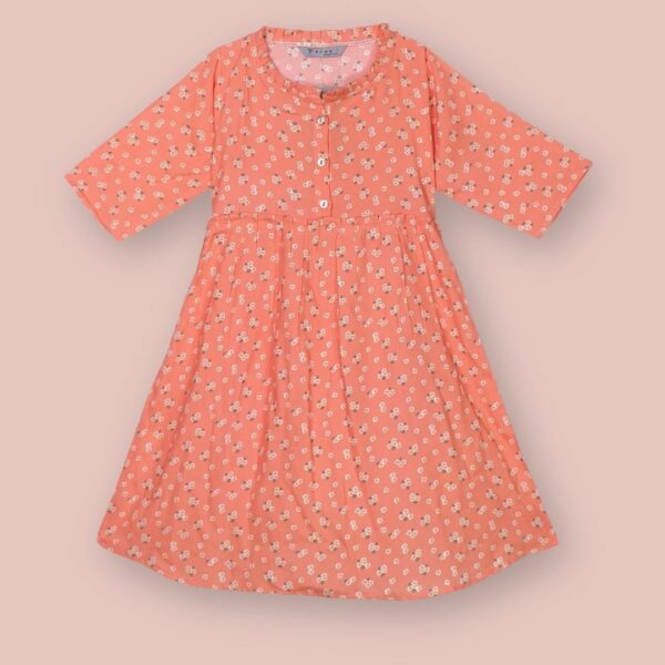 Peach Floral Rayon Dress for Girls – Casual & Comfortable