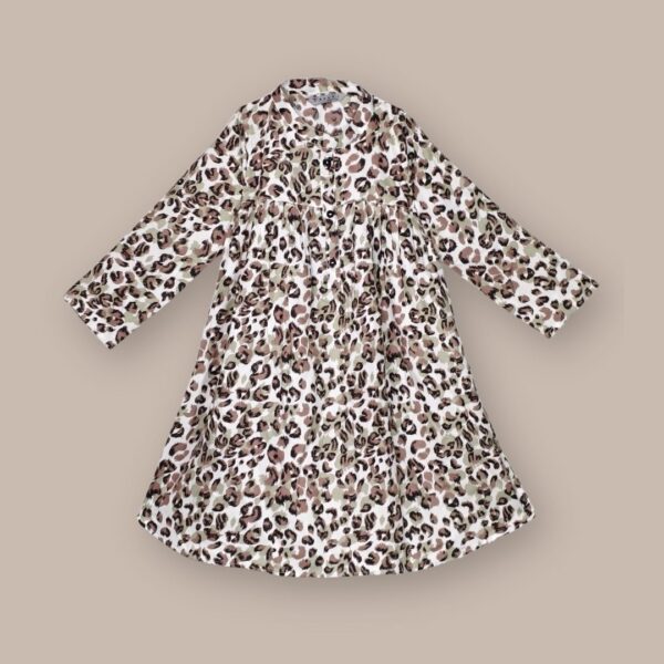 Leopard Print Long-Sleeve Dress for Girls – Trendy & Stylish