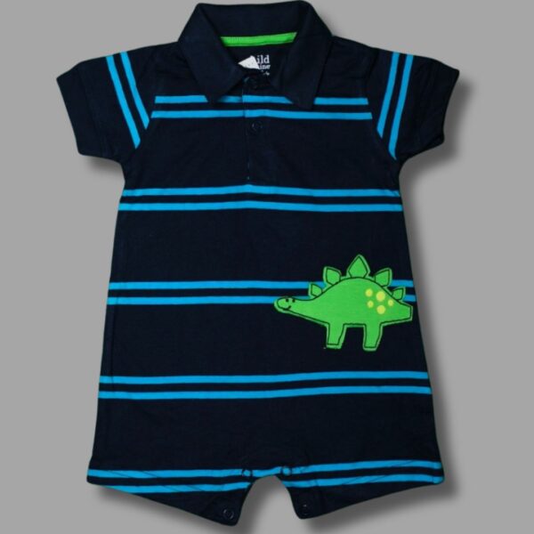 Dino Adventure Polo Baby Romper – Navy Blue
