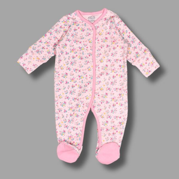 Baby Girl's Floral Full-Sleeve Footed Romper – Soft Pink