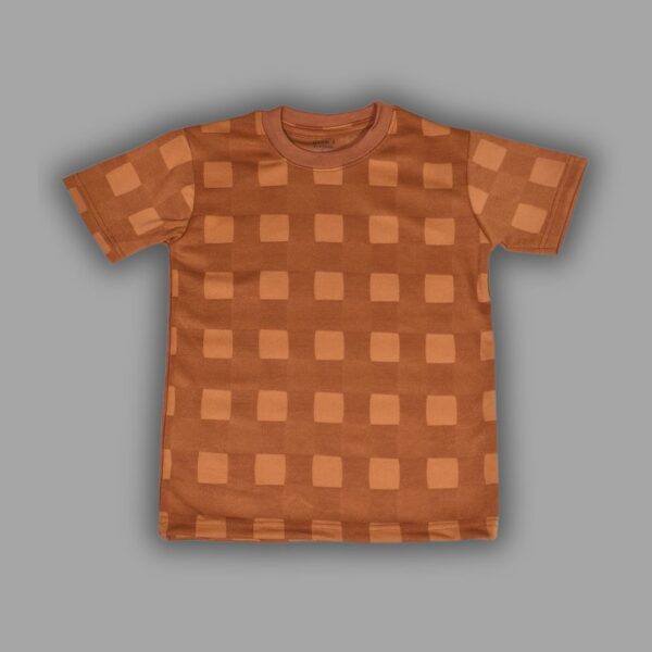 Retro Brown Checkered Cotton T-Shirt – Timeless & Stylish