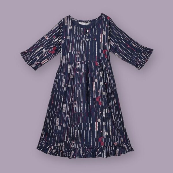 Elegant Navy Blue Printed Rayon Dress for Girls