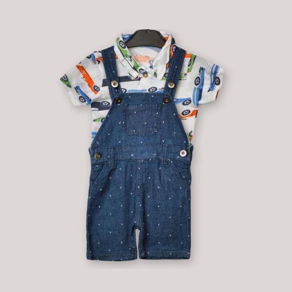 Trendy Cartoon-Print Shirt & Denim Dungaree Set for Kids