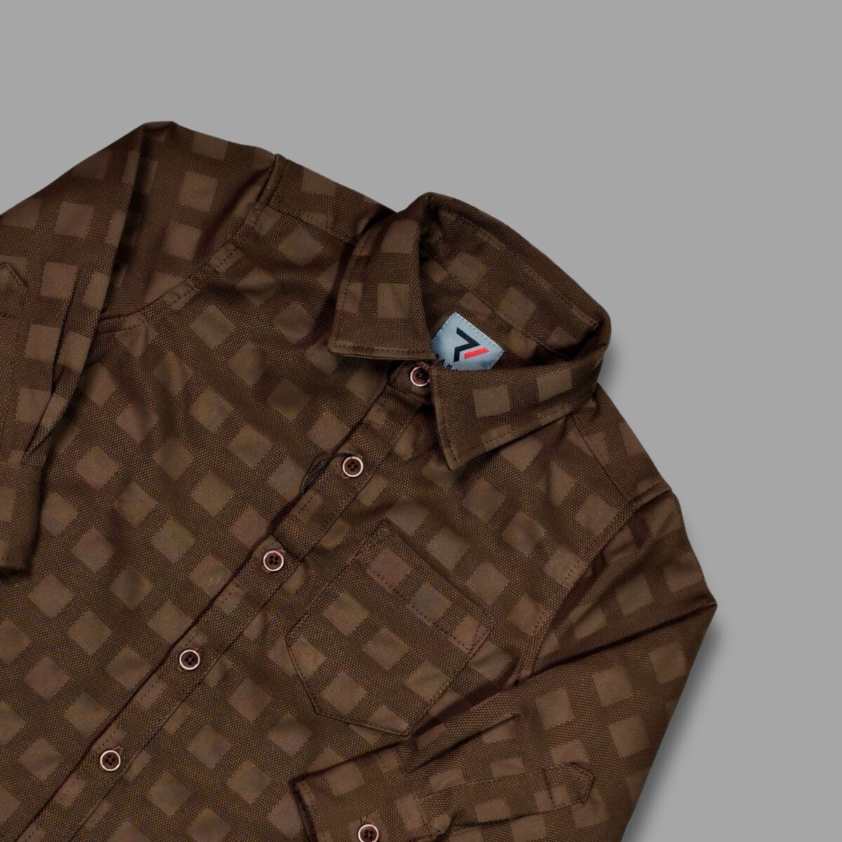Stylish Brown Checkered Button-Up Shirt - Image 2