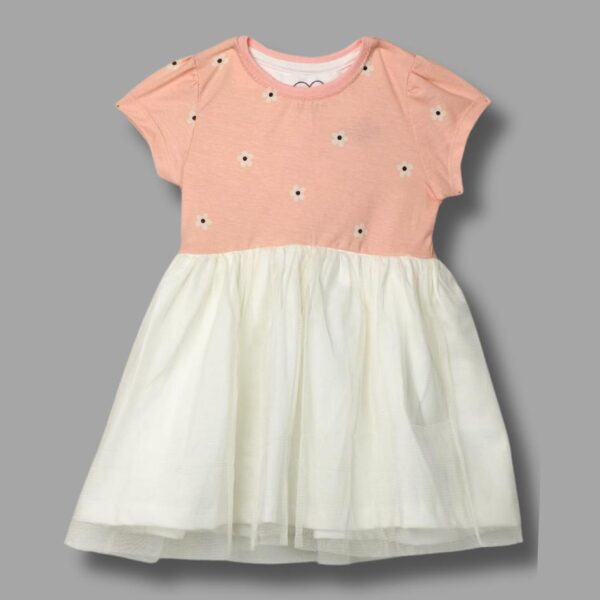 Peach & White Floral Tulle Dress for Girls