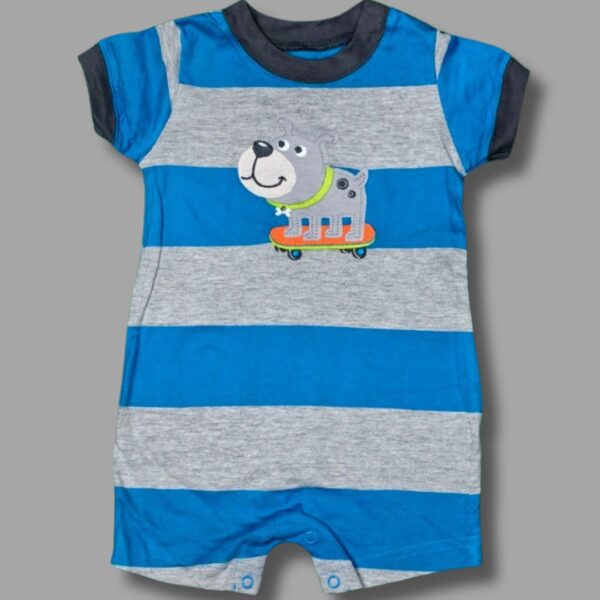 Skater Pup Striped Baby Romper – Short Sleeves