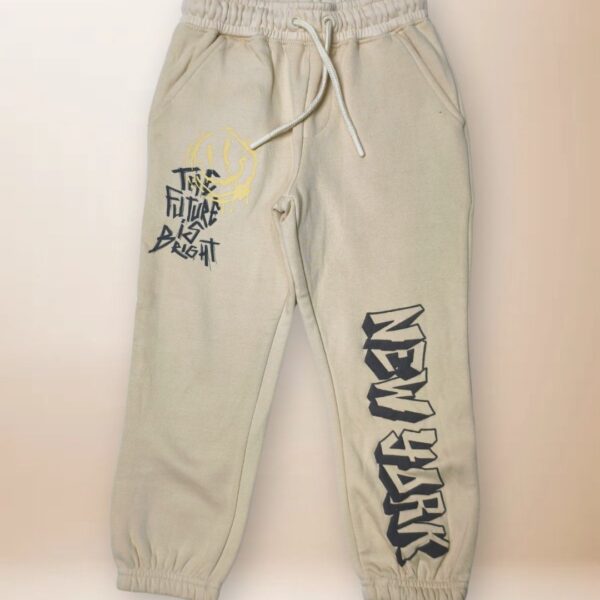 Boys' Stylish Graphic Jogger Track Pants – Beige