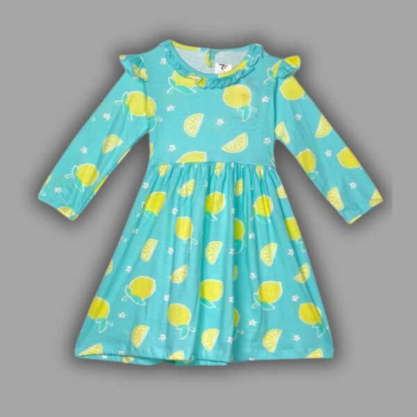 Girls' Lemon Print Long-Sleeve Dress – Fun & Playful