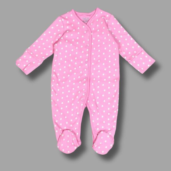 Baby Girl's Starry Night Full-Sleeve Footed Romper – Pink