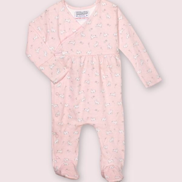 Soft Pink Bunny Print Baby Sleepsuit
