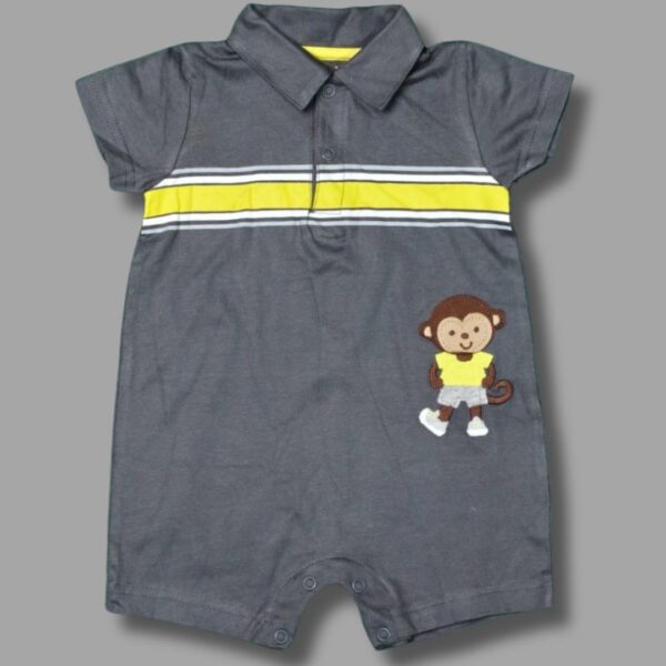 Cheerful Monkey Polo Baby Romper – Short Sleeves