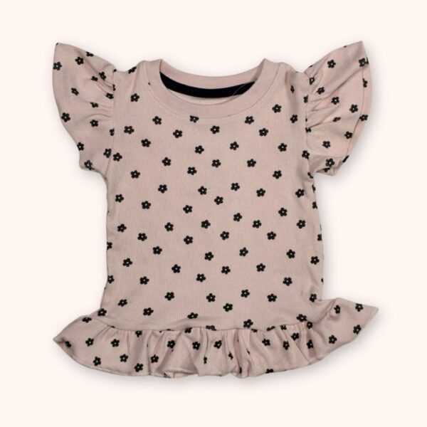 Beige Baby Dress with Black Floral Pattern – Comfortable & Stylish