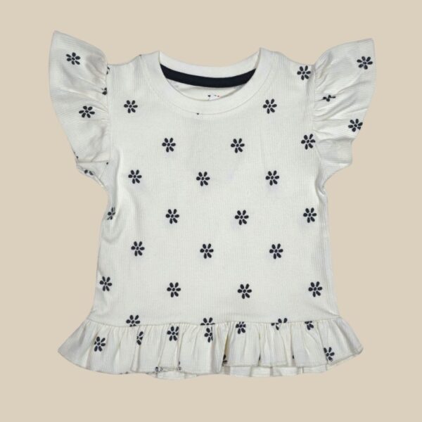 Girls' Ruffled White Floral Shirt – Elegant & Comfortable