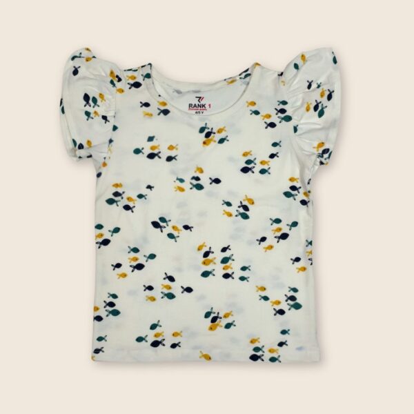 Kids’ White Fish-Patterned Puff Sleeve Shirt – Playful & Comfortable