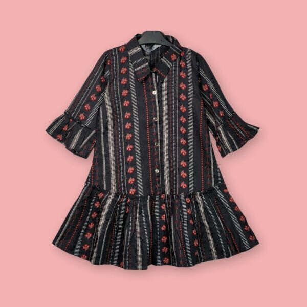Black Floral Striped Pleated Dress – Elegant & Versatile