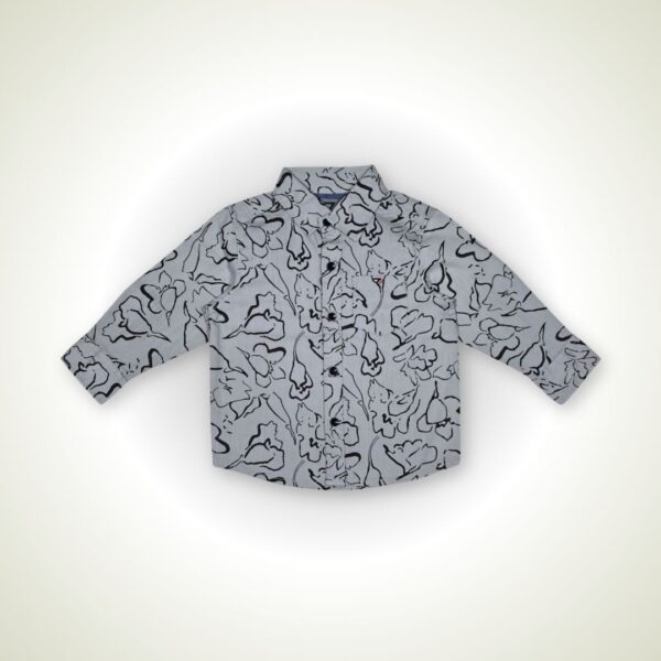 Light Gray Floral Pattern Button-Up Shirt – Artistic & Elegant