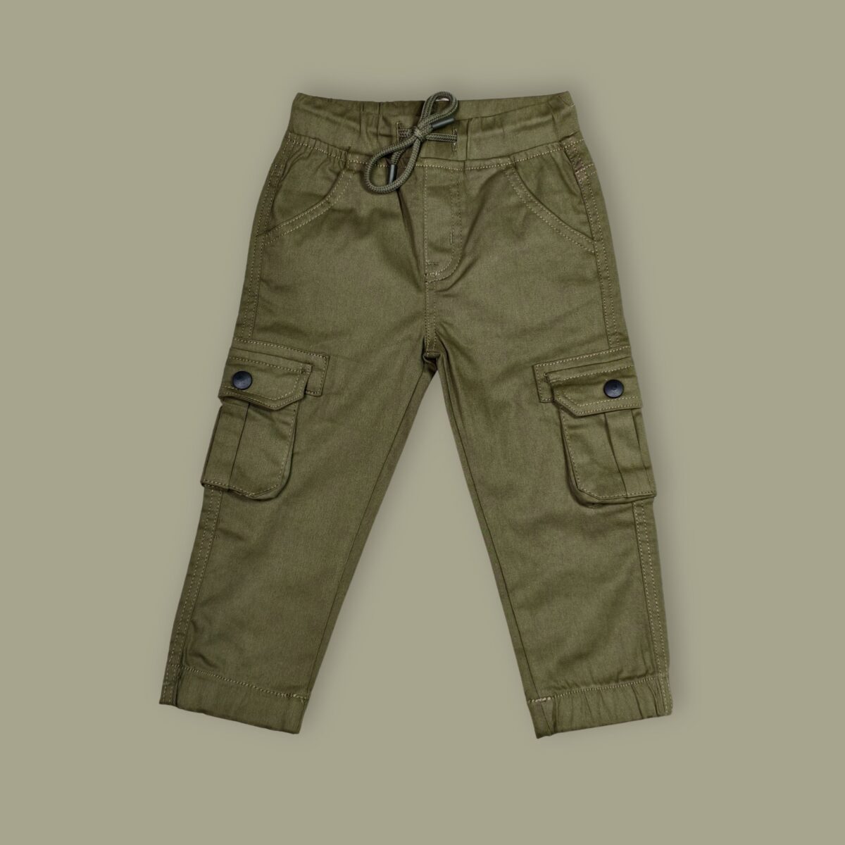 Olive Green Elastic Waist Cargo Pants – Durable & Versatile