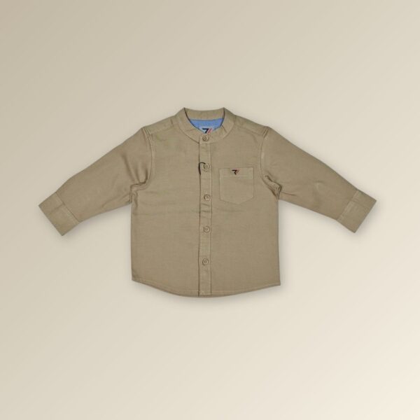 Beige Long-Sleeve Mandarin Collar Shirt – Classic & Comfortable