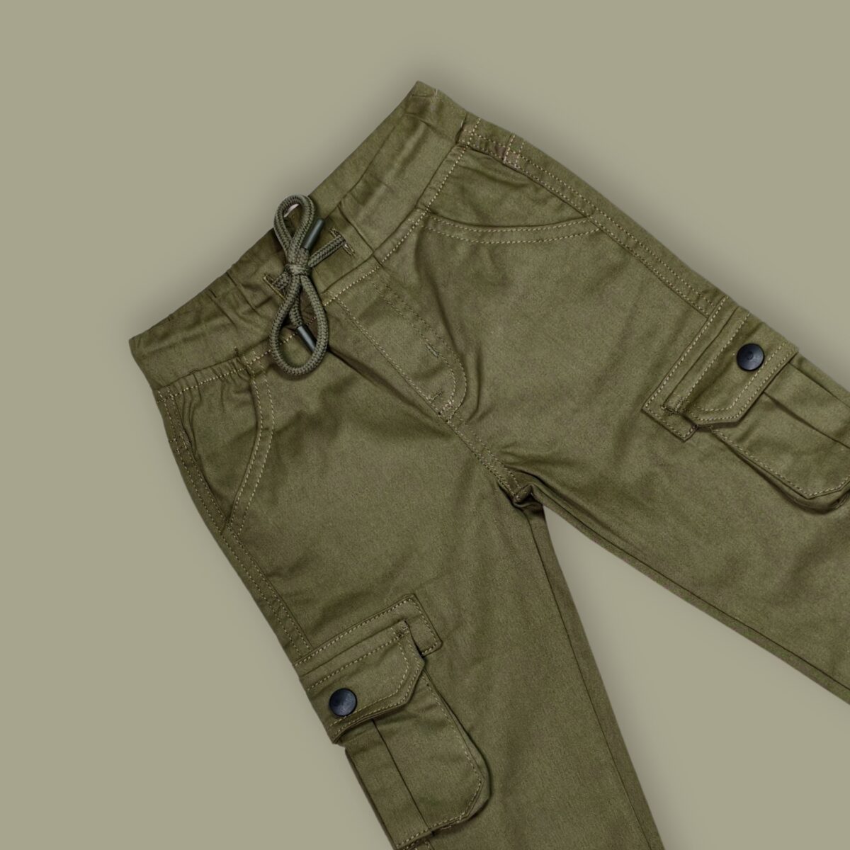Olive Green Elastic Waist Cargo Pants – Durable & Versatile - Image 3