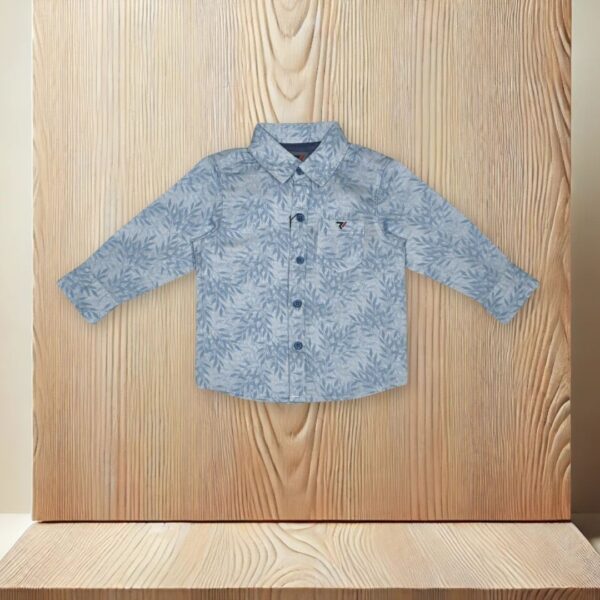 Light Blue Leaf-Pattern Long Sleeve Shirt – Fresh & Elegant