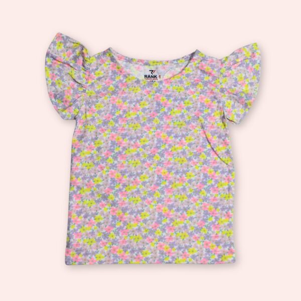 Pastel Floral Kids' Ruffle Sleeve Shirt – Whimsical & Comfortable