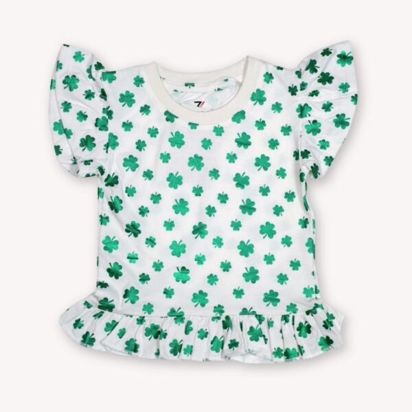 White Shamrock Ruffled Shirt – Playful & Festive