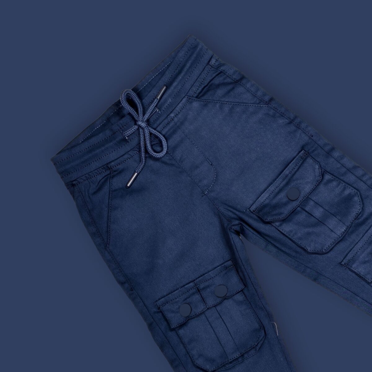 Dark Blue Elastic Waist Cargo Pants – Functional & Rugged - Image 3