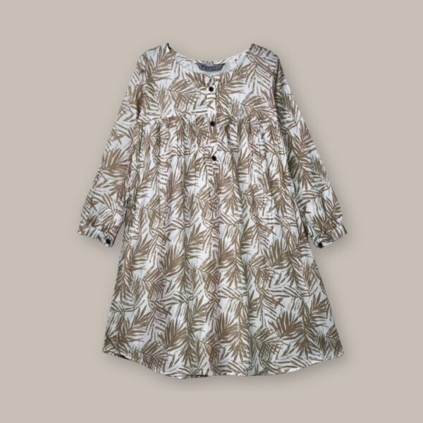 Button-Down Brown Leaf-Print Dress – Casual Elegance