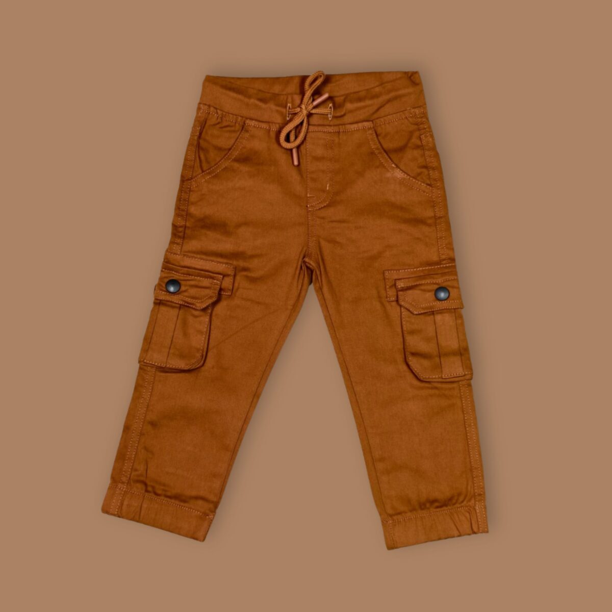 Kids' Brown Elastic Waist Cargo Pants – Durable & Stylish