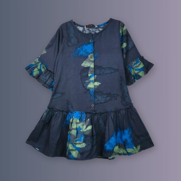 Navy Blue Floral Button-Down Dress – Elegant & Comfortable