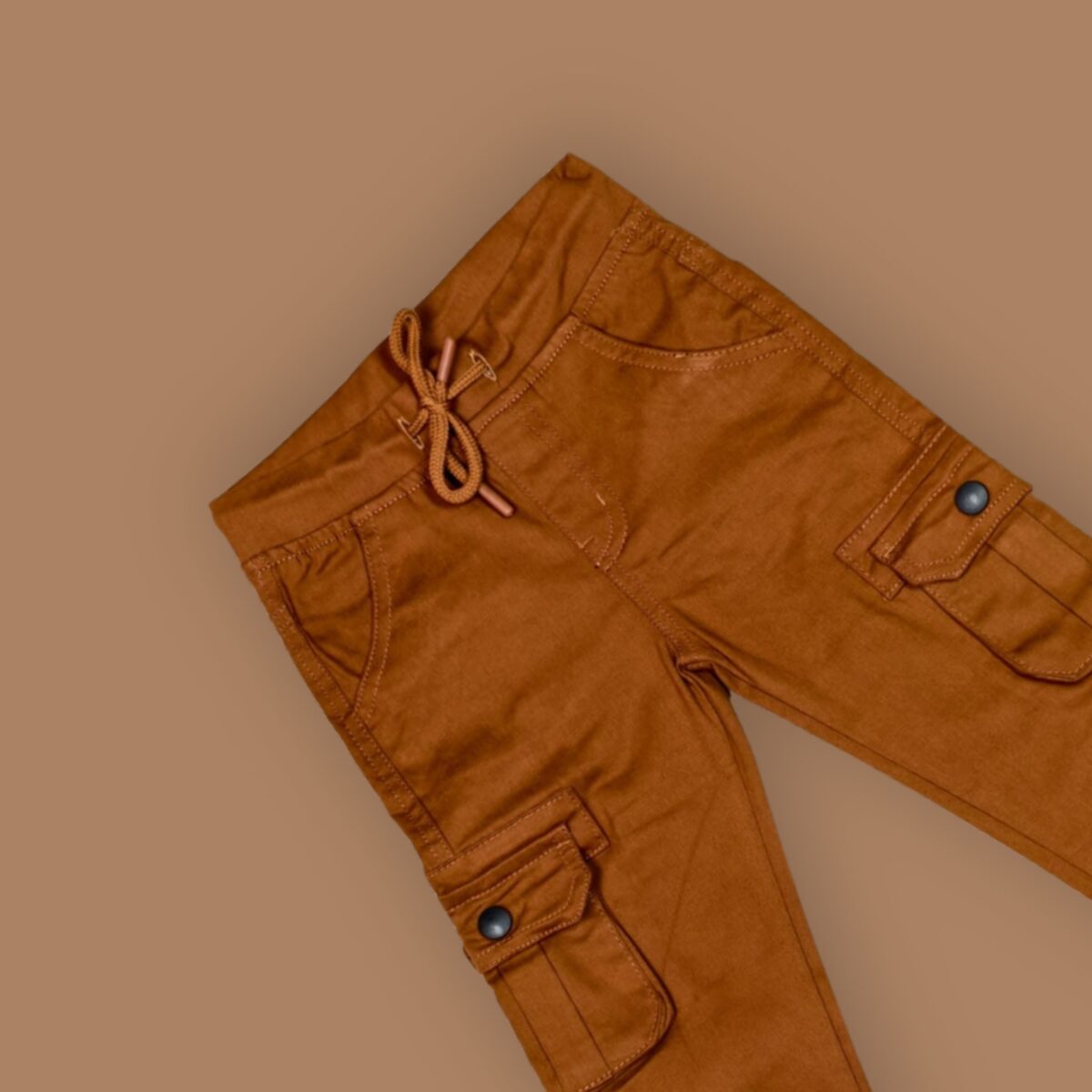 Kids' Brown Elastic Waist Cargo Pants – Durable & Stylish - Image 3
