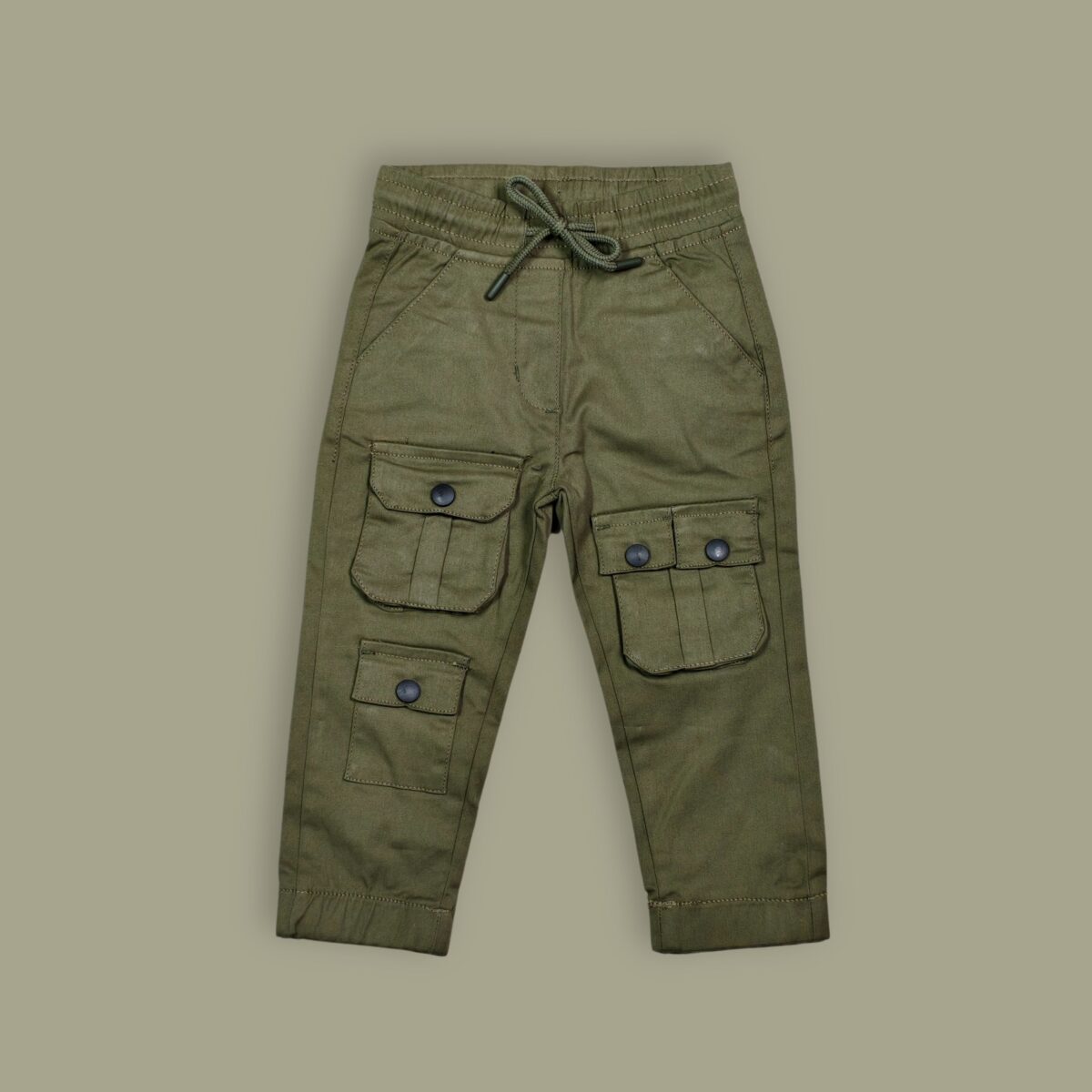 Olive Green Elastic Waist Cargo Pants – Rugged & Versatile